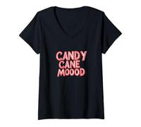 Donna Divertente Candy Cane Mood Speech Look Maglietta con Collo a V