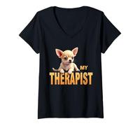 Donna Divertente Cane Chihuahua con Cucciolo di Chi Chichi, Il Mio terapeuta Maglietta con Collo a V