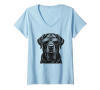 Donna Divertente Cane Labrador Retriever Nero Maglietta con Collo a V