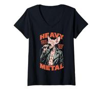 Donna Divertente cantante canadese Heavy Metal Sphynx Cat Rock Music Band Maglietta con Collo a V