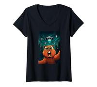 Donna Divertente Capibara UFO Alieno Amante Animali Selfie Ragazzi Ragazze Bambini Maglietta con Collo a V