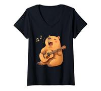 Donna Divertente Capybara Che Canta E Suona La Chitarra Maglietta con Collo a V