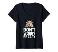 Donna Divertente Capybara dicendo Don't Worry Be Capy Cute Maglietta con Collo a V