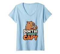 Donna Divertente Capybara Dont Worry Be Capy per Bambini Maglietta con Collo a V