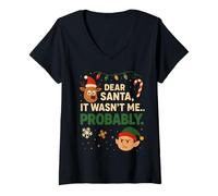 Donna Divertente, Caro Babbo Natale, Non Sono Stato io, Probabilmente Natale Maglietta con Collo a V