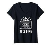 Donna Divertente Cassetta Nastro It's Fine 80s Music Lover Maglietta con Collo a V