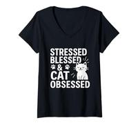 Donna Divertente Cat Lover Sarcastico Cat Mom Citazione Maglietta con Collo a V