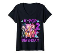 Donna Divertente Chibi KPOP Girl It's My 2nd Birthday Maglietta con Collo a V