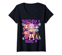 Donna Divertente Chibi KPOP Girl It's My 4th Birthday Maglietta con Collo a V