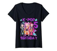Donna Divertente Chibi KPOP Girl It's My 5th Birthday Maglietta con Collo a V