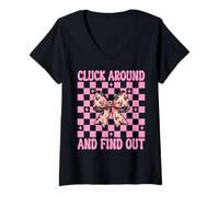 Donna Divertente Chicken Farm Chicken Girl Cluck Intorno E Scoprilo Maglietta con Collo a V