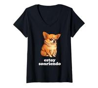 Donna Divertente Chihuahua e Spagnolo I'm Smiling Maglietta con Collo a V