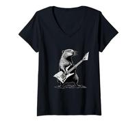 Donna Divertente Chitarra Rock Animal Design | Cool Music Lover Graphic Maglietta con Collo a V