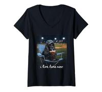 Donna Divertente Cocker Spaniel Baseball Mamma io Vivo Qui Ora Maglietta con Collo a V