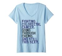 Donna Divertente Colorettale Cancro Combattente Chemo Paziente Inspirational Maglietta con Collo a V
