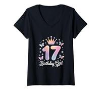 Donna Divertente Compleanno Ragazza 17 dicendo Sparkle Crown Magic Maglietta con Collo a V