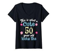 Donna Divertente compleanno This Is What A Cute 50 Cinquantenne Look Maglietta con Collo a V