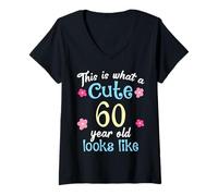 Donna Divertente compleanno This Is What A Cute 60 Sessantenne Look Maglietta con Collo a V