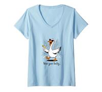 Donna Divertente con Scritta in Lingua Tedesca Cool Oca con Cocktail Dopo Feste Maglietta con Collo a V