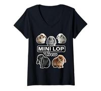 Donna Divertente coniglietto Mini Lop Rabbit Crew Maglietta con Collo a V