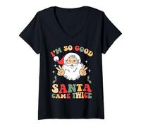 Donna Divertente coppia di Natale con scritta "I'm So Good Santa Came Twice" Maglietta con Collo a V