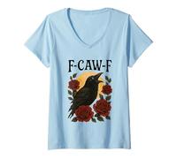 Donna Divertente Corvo Meme Caw Black Bird Lovers Donne Maglietta con Collo a V