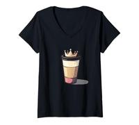 Donna Divertente Costume da caffè per re e Regine Maglietta con Collo a V