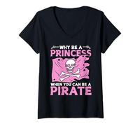 Donna Divertente costume da pirata per ragazze donne bambini teschio ossa incrociate Maglietta con Collo a V