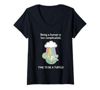 Donna Divertente Costume da Tartaruga Arcobaleno Time To Be A Turtle Maglietta con Collo a V
