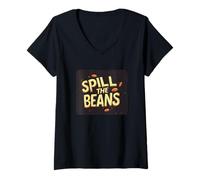 Donna Divertente costume di idioma del discorso di Spill the Beans Maglietta con Collo a V