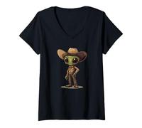 Donna Divertente cowboy alieno per uno stile fuori dal mondo Maglietta con Collo a V