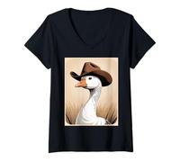 Donna Divertente cowboy oca indossare cappello in campo occidentale donne uomini Maglietta con Collo a V