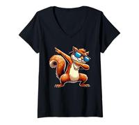 Donna Divertente Dabbing Scoiattolo Natale Maglione Carino Dab Zookeeper Maglietta con Collo a V