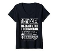Donna Divertente Data Center Tecnico Sarcastico IT Etichetta Avvertimento Maglietta con Collo a V