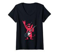 Donna Divertente Design a Forma di Chitarrista con Diavolo Rock Maglietta con Collo a V