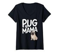 Donna Divertente design con cucciolo e zampa di carlino, per mamme e cani Maglietta con Collo a V
