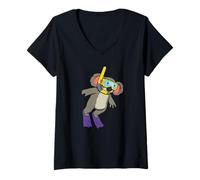Donna Divertente Design con Koala per Snorkeling, Simpatico Animale subacqueo Maglietta con Collo a V