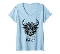 Donna Divertente Design con Mucca e Toro, con Scritta Let My People Fart, per Amanti degli Animali da fattori Maglietta con Collo a V