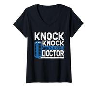 Donna Divertente design con scritta "Knock Knock Who's There Doctor Maglietta con Collo a V