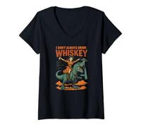 Donna Divertente design del caos del whisky - Cowboy, Dinosauro & Mashup UFO Maglietta con Collo a V