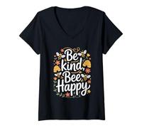 Donna Divertente Design delle api, Bee Happy Maglietta con Collo a V