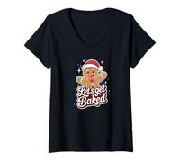 Donna Divertente Design Gingerman, Let's Get Baked, Natale Maglietta con Collo a V
