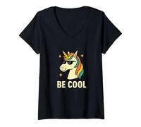 Donna Divertente Design Grafico con Unicorno Be Cool Maglietta con Collo a V