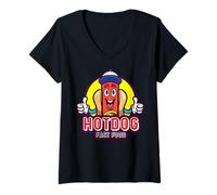 Donna Divertente design hot dog mascotte fast food amante Maglietta con Collo a V