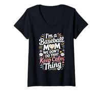 Donna Divertente design Keep Calm Baseball Mom con divertente palla a forma di cuore Maglietta con Collo a V