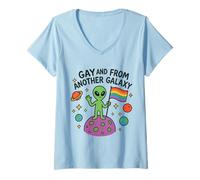 Donna Divertente Design LGBTQ+ Alien Pride con Citazione del Pianeta dello Spazio Esterno Maglietta con Collo a V