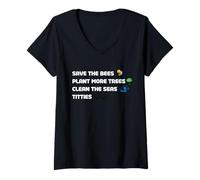 Donna Divertente design "Save the Bees, The Seas and the Trees" Maglietta con Collo a V