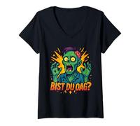 Donna Divertente design zombie con scritta "Bist du OAG", stile fumetto Maglietta con Collo a V