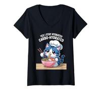 Donna Divertente Detto Carbo Idratato Gatto Noodle Giochi di Parole Scherzo Donne Uomini Maglietta con Collo a V