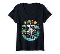 Donna Divertente detto gioco è il lavoro di un bambino natura scena amore Maglietta con Collo a V